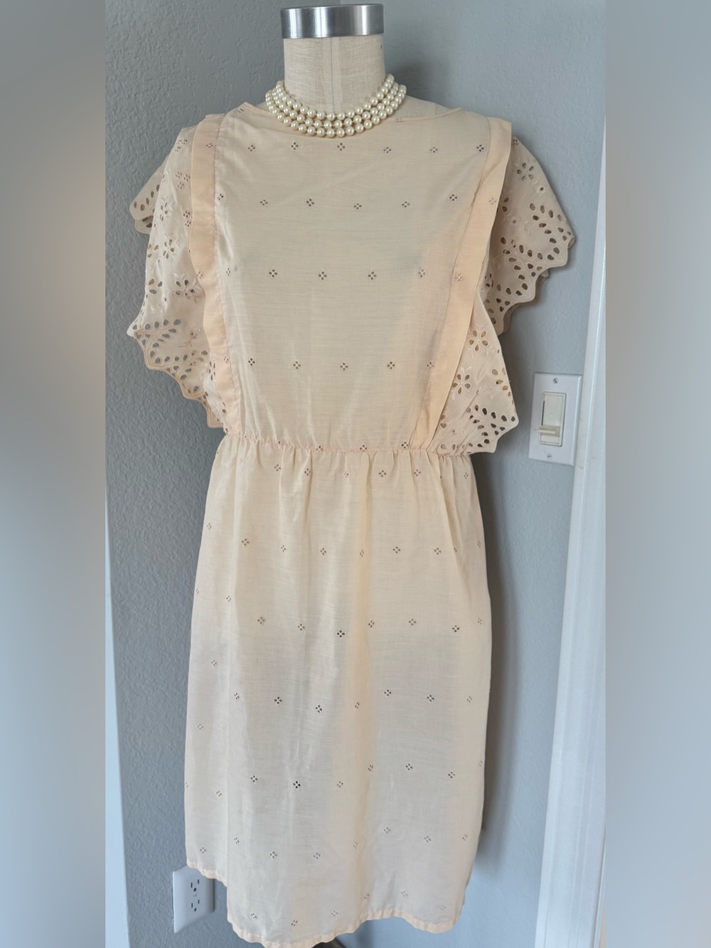 1950s Peach Eyelet Cotton Dress